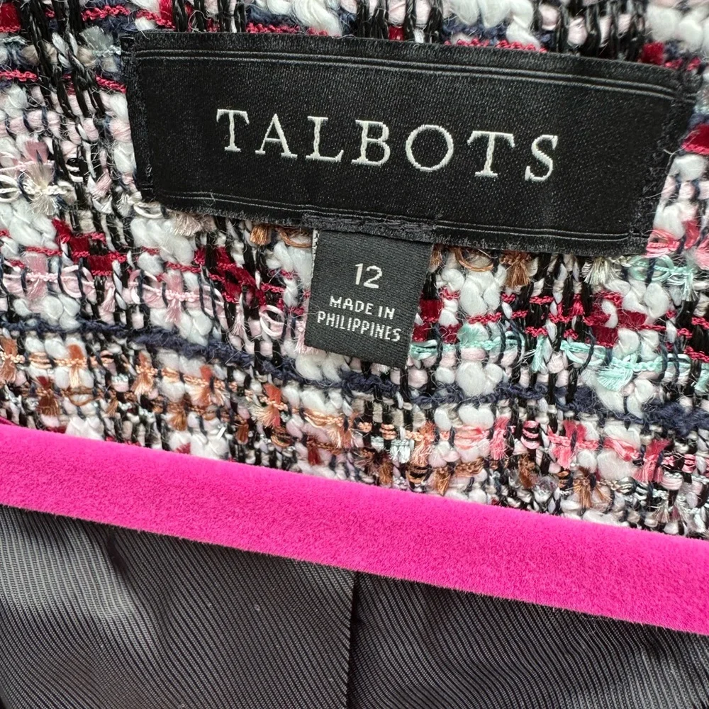 Talbots Adele Tweed lady jacket Blazer Collarless EUC Size 12 - Picture 11 of 12
